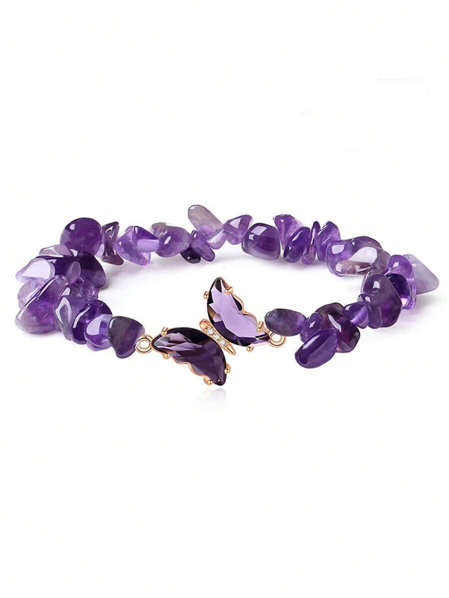 Pulsera de cristal curativo de amatista · Alivio de la ansiedad · Mejor sueño · Caja de regalo