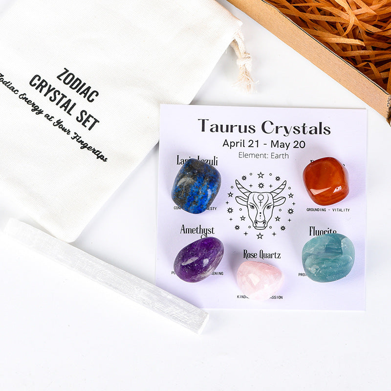 Zodiac Crystal Set | 5 Natural Healing  Stones for Your Star Sign | Selenite  Cleansing Wand Included |  Spiritual Birthday Gift