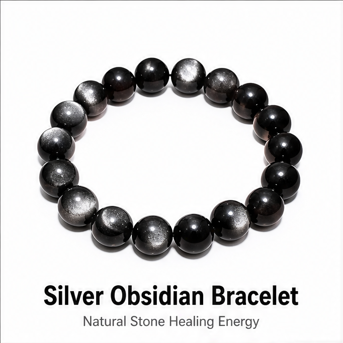 Silver Sheen Obsidian Bracelet |  Natural Cat Eye Crystal Bracelet |  Protection · Grounding · Strength |  Healing Gemstone Jewelry