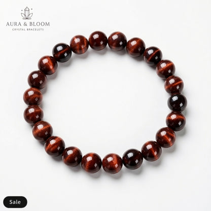 Red Tiger Eye Bracelet | Natural Crystal Bracelet | Strength, Passion & Protection Energy | Aura & Bloom