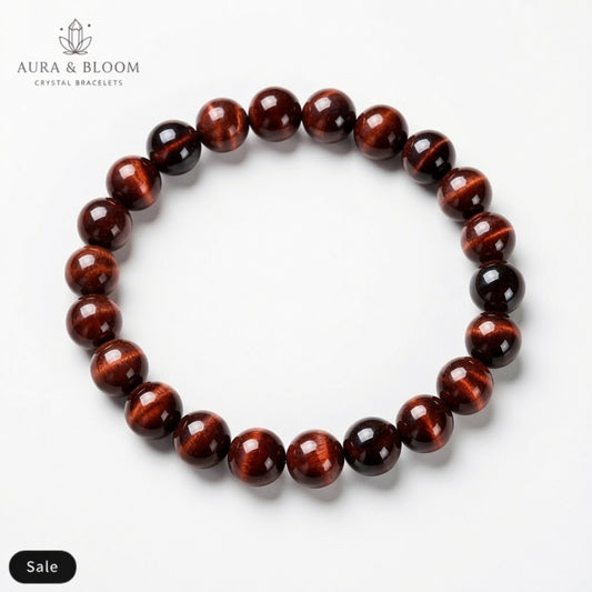 Red Tiger Eye Bracelet | Natural Crystal Bracelet | Strength, Passion & Protection Energy | Aura & Bloom