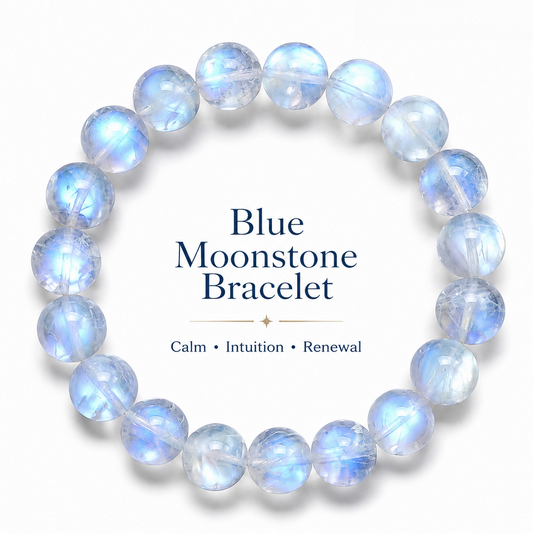 Blue Moonstone Bracelet |  Natural Adularescent Crystal Bracelet |  Better Sleep · Feminine Energy ·  Emotional Balance | Rare Healing Gemstone