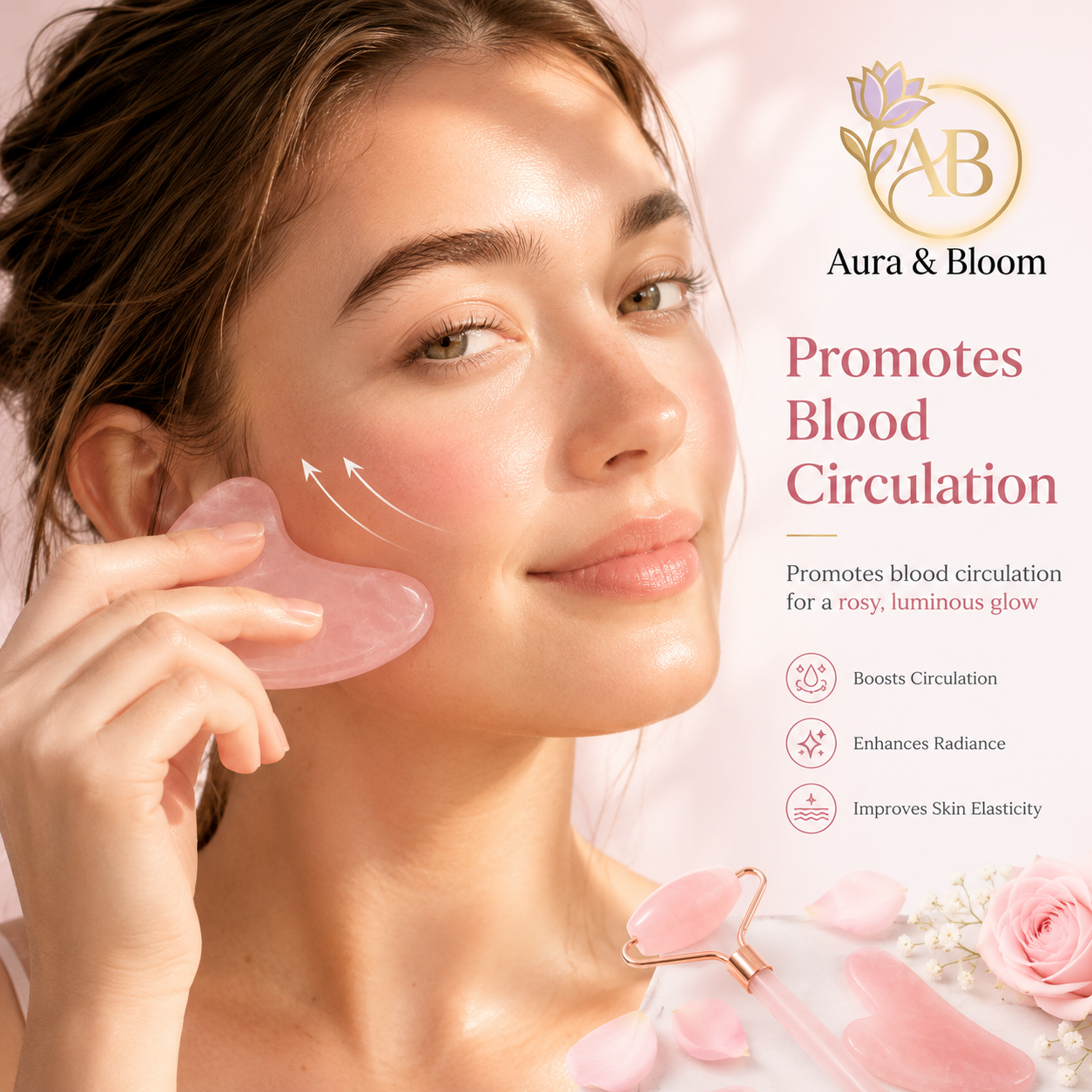 Rose Quartz Gua Sha & Facial Roller Set |  Ancient Chinese Beauty Ritual |  Natural Crystal Skin Care Tool |  Anti-Aging Face Massage