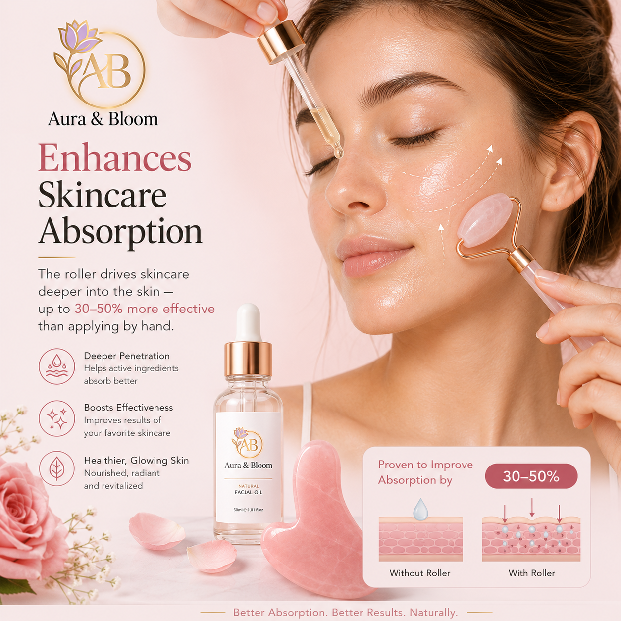 Rose Quartz Gua Sha & Facial Roller Set |  Ancient Chinese Beauty Ritual |  Natural Crystal Skin Care Tool |  Anti-Aging Face Massage