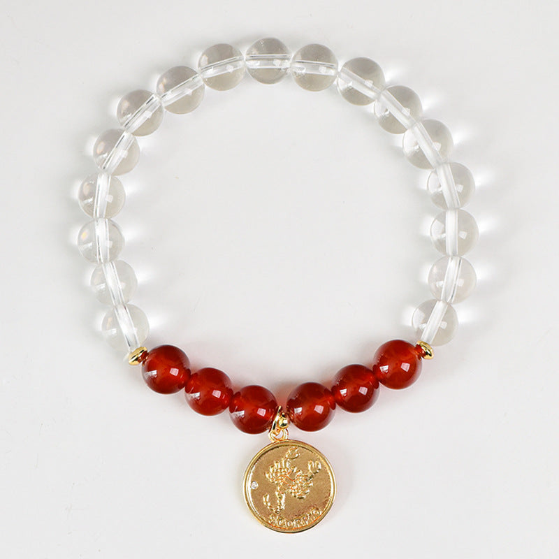 Zodiac Crystal Bracelet | Natural White  Quartz & Gemstone Beads | Gold Zodiac  Coin Charm | Healing Bracelet for Your  Star Sign