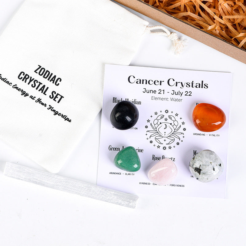 Zodiac Crystal Set | 5 Natural Healing  Stones for Your Star Sign | Selenite  Cleansing Wand Included |  Spiritual Birthday Gift