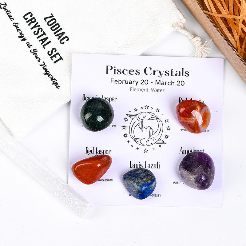Zodiac Crystal Set | 5 Natural Healing  Stones for Your Star Sign | Selenite  Cleansing Wand Included |  Spiritual Birthday Gift