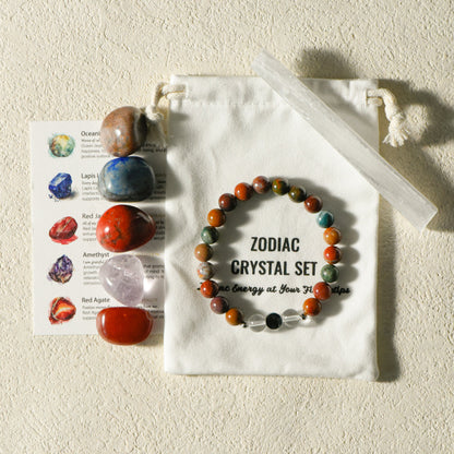 Zodiac Crystal Set | Natural Crystal Healing Set | Balance, Luck & Protection | Aura & Bloom