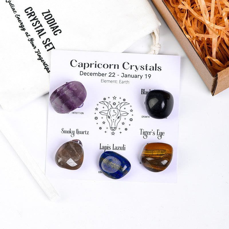 Zodiac Crystal Set | 5 Natural Healing  Stones for Your Star Sign | Selenite  Cleansing Wand Included |  Spiritual Birthday Gift
