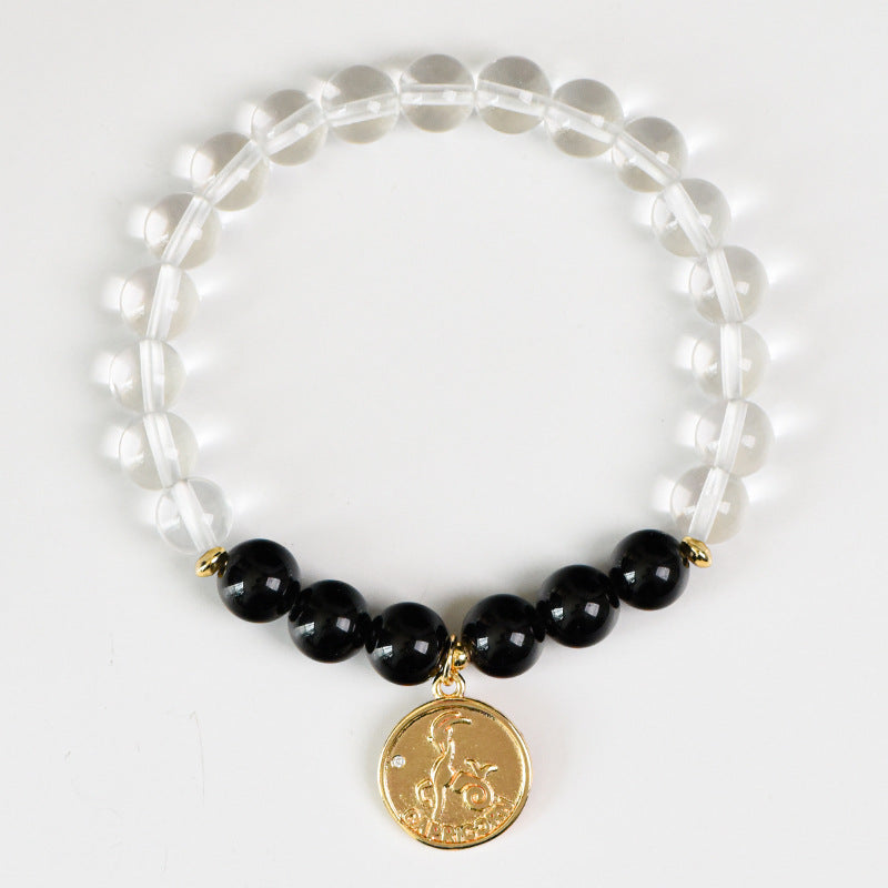 Zodiac Crystal Bracelet | Natural White  Quartz & Gemstone Beads | Gold Zodiac  Coin Charm | Healing Bracelet for Your  Star Sign