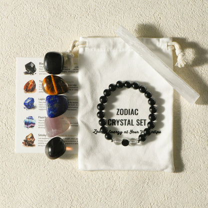 Zodiac Crystal Set | Natural Crystal Healing Set | Balance, Luck & Protection | Aura & Bloom