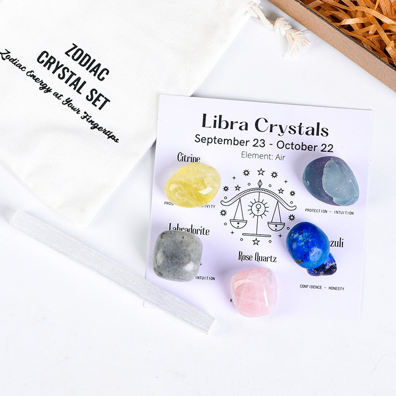 Zodiac Crystal Set | 5 Natural Healing  Stones for Your Star Sign | Selenite  Cleansing Wand Included |  Spiritual Birthday Gift