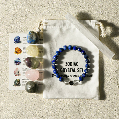 Zodiac Crystal Set | Natural Crystal Healing Set | Balance, Luck & Protection | Aura & Bloom