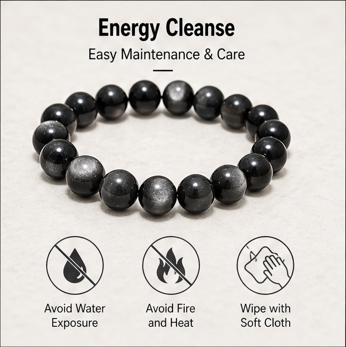 Silver Sheen Obsidian Bracelet |  Natural Cat Eye Crystal Bracelet |  Protection · Grounding · Strength |  Healing Gemstone Jewelry