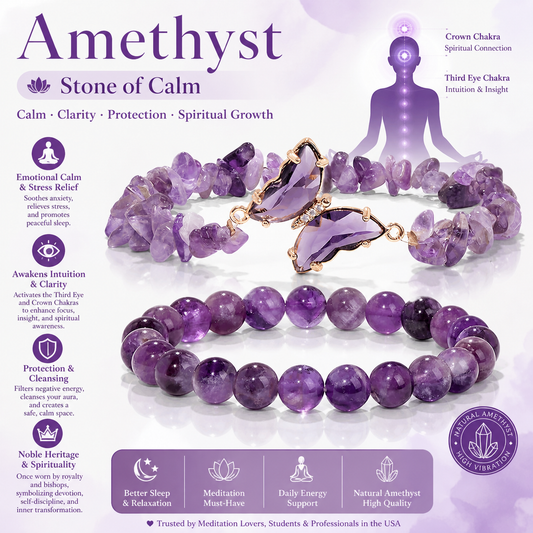 Amethyst Healing Crystal Bracelet Anxiety Relief · Better Sleep · Gift Box