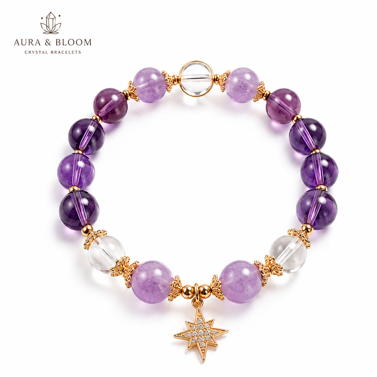 Amethyst Star Wish Bracelet | Natural Crystal Bracelet | Calm & Positive Energy
