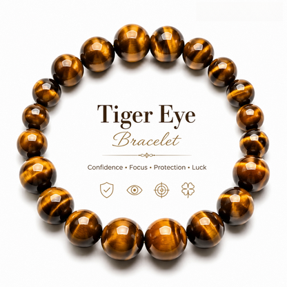 Tiger Eye Bracelet | Natural Crystal Bracelet | Confidence, Focus & Protection Energy | Aura & Bloom