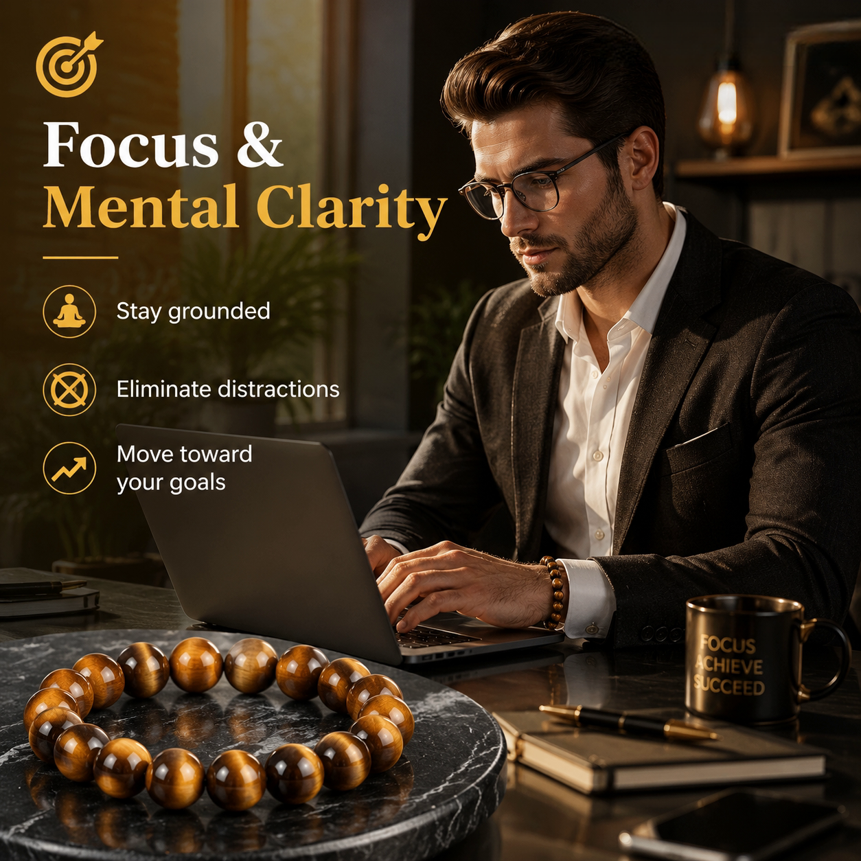 Tiger's Eye Crystal Bracelet |  Natural Healing Gemstone Bracelet |  Confidence · Courage · Protection |  Good Luck Jewelry for Men & Women