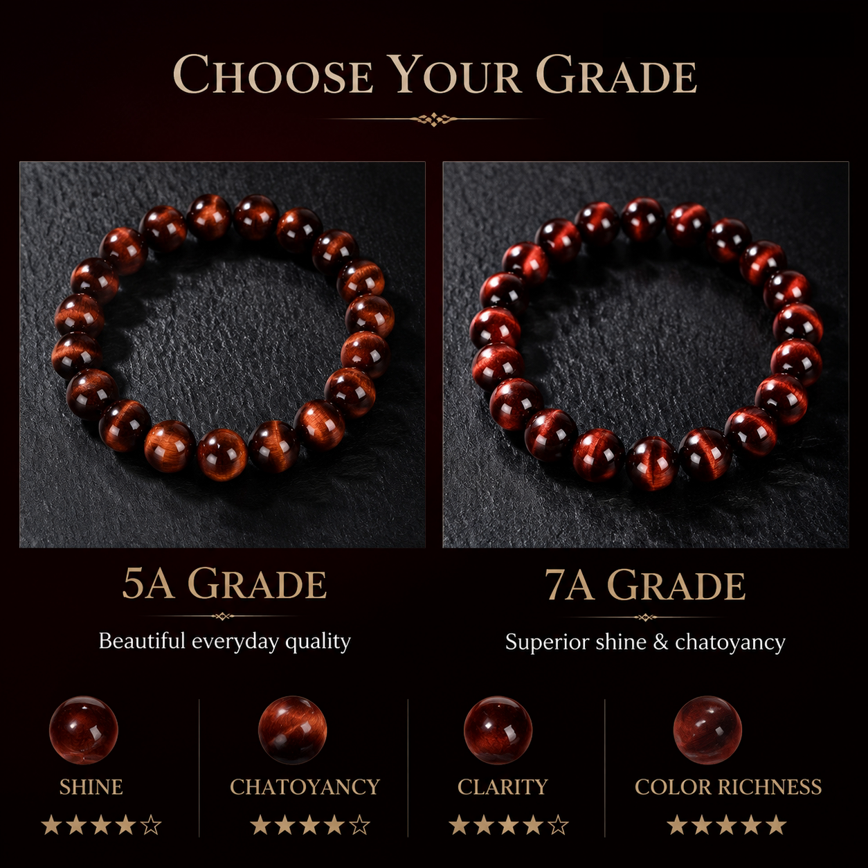 Red Tiger's Eye Bracelet |  Natural Crystal Bracelet for Strength &  Passion | Root Chakra Healing Stone |  Powerful Gemstone Jewelry