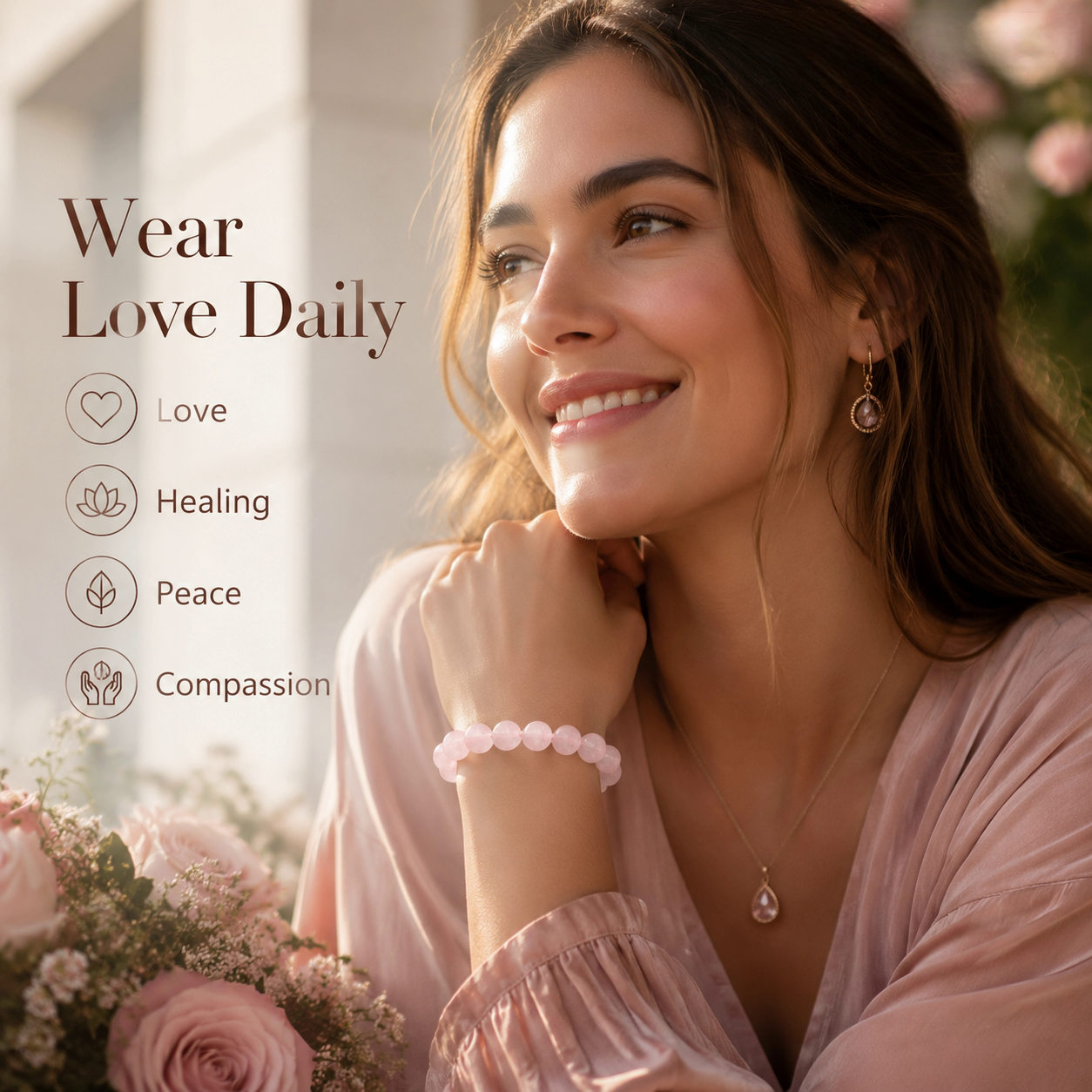 Rose Quartz Crystal Bracelet |  Natural Pink Healing Stone |  Self-Love · Romance · Emotional Healing |  Heart Chakra Gemstone Jewelry
