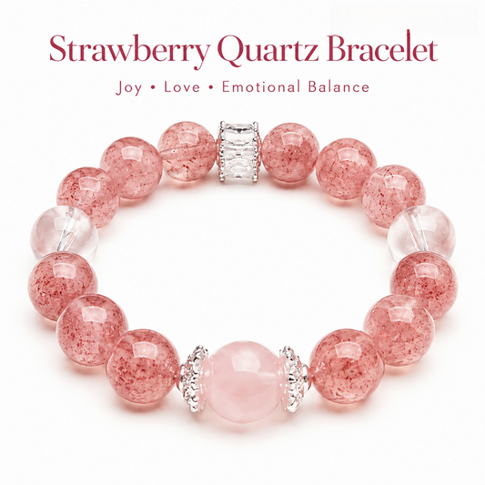 Strawberry Quartz Crystal Bracelet |  Natural Pink Healing Stone |  Joy · Love Attraction · Emotional Uplift |  Unique Gemstone Jewelry for Her