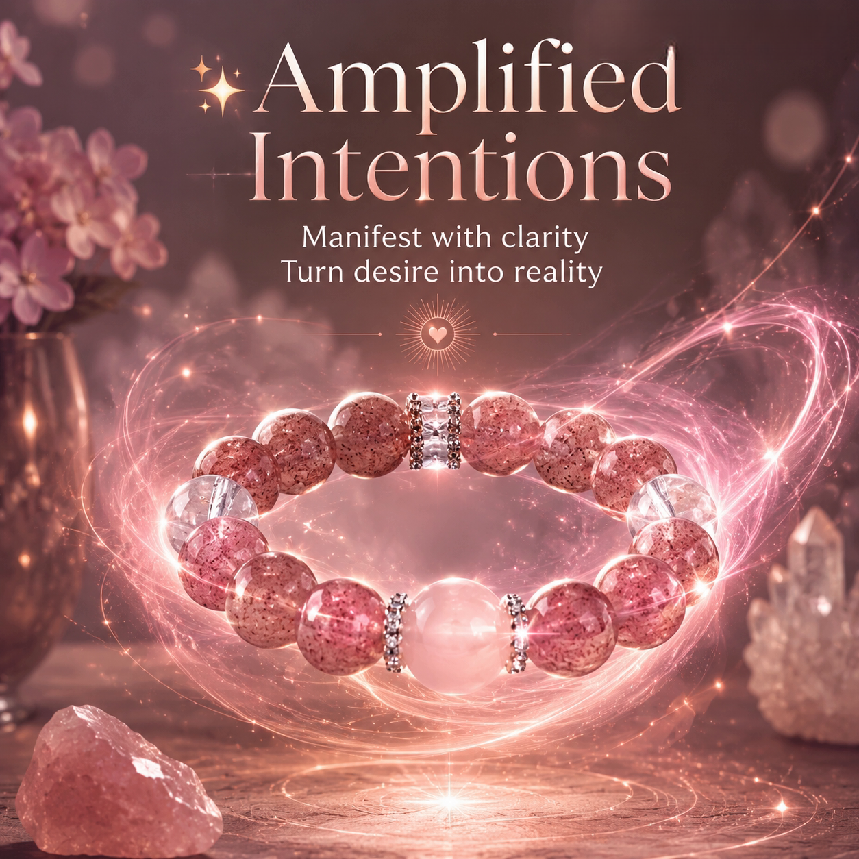 Strawberry Quartz Crystal Bracelet |  Natural Pink Healing Stone |  Joy · Love Attraction · Emotional Uplift |  Unique Gemstone Jewelry for Her
