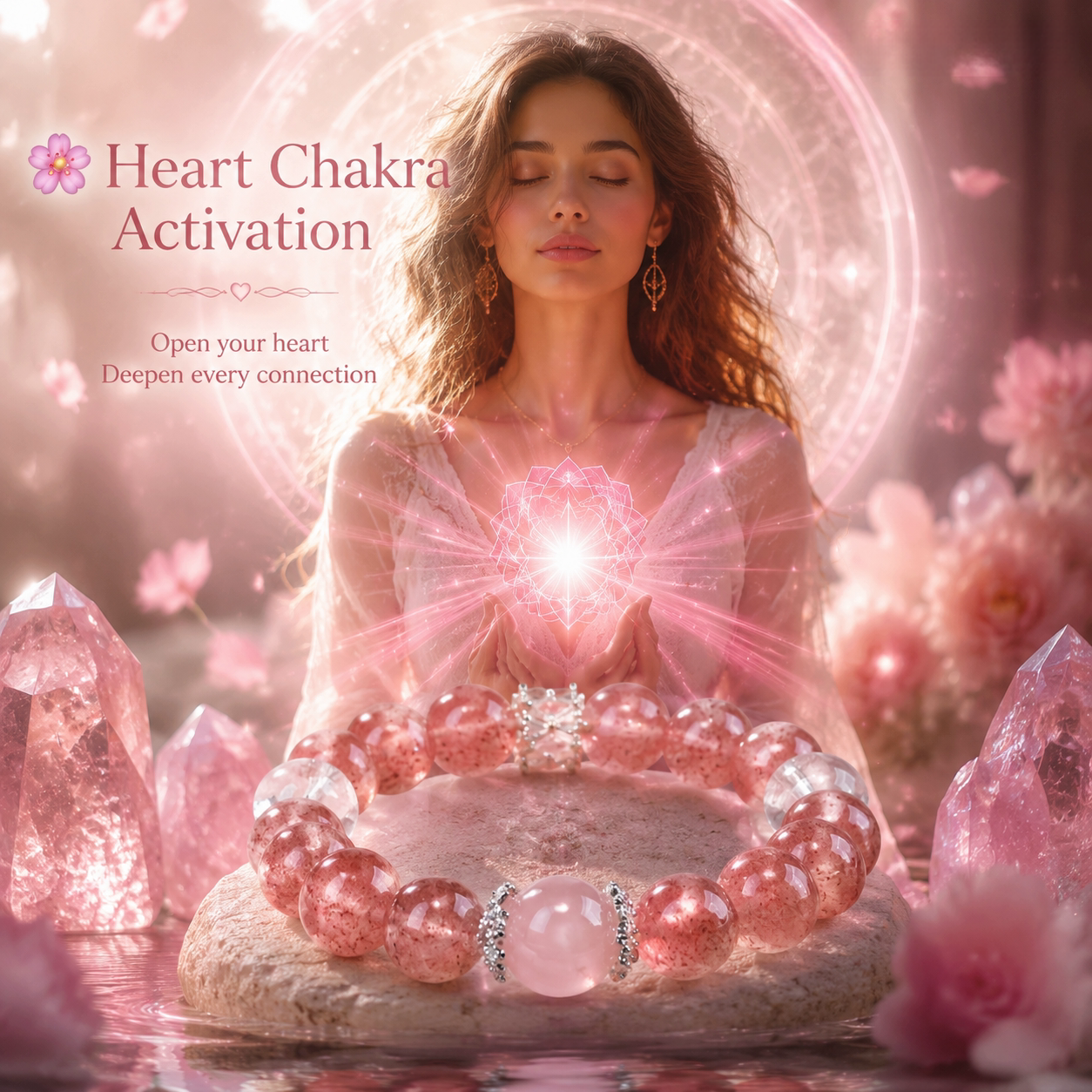 Strawberry Quartz Crystal Bracelet |  Natural Pink Healing Stone |  Joy · Love Attraction · Emotional Uplift |  Unique Gemstone Jewelry for Her