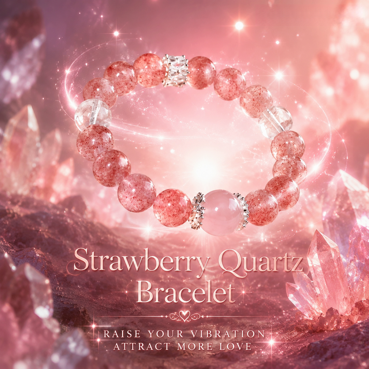Strawberry Quartz Crystal Bracelet |  Natural Pink Healing Stone |  Joy · Love Attraction · Emotional Uplift |  Unique Gemstone Jewelry for Her