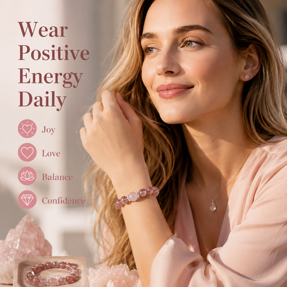 Strawberry Quartz Bracelet | Natural Crystal Bracelet | Joy, Love & Emotional Balance | Aura & Bloom