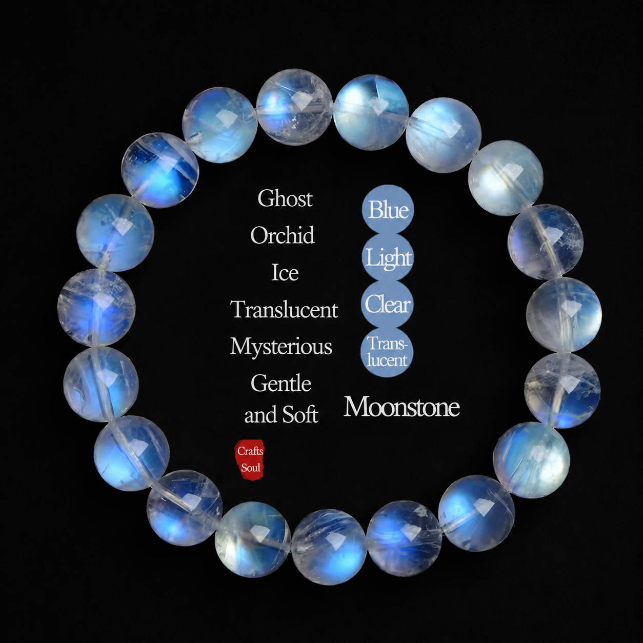 Blue Moonstone Bracelet |  Natural Adularescent Crystal Bracelet |  Better Sleep · Feminine Energy ·  Emotional Balance | Rare Healing Gemstone