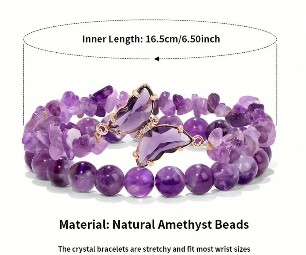 Pulsera de cristal curativo de amatista · Alivio de la ansiedad · Mejor sueño · Caja de regalo