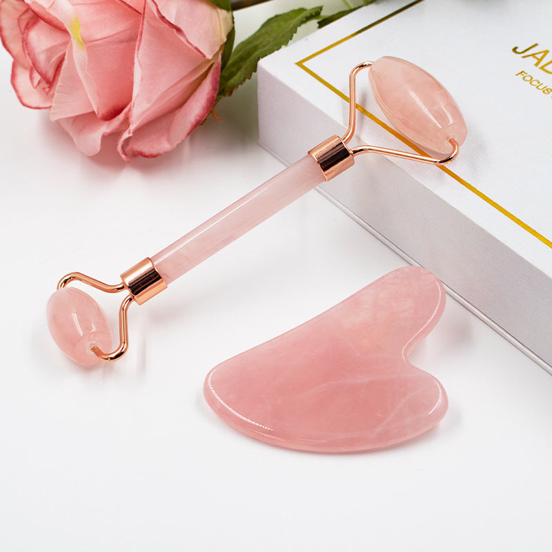 Rose Quartz Gua Sha & Facial Roller Set |  Ancient Chinese Beauty Ritual |  Natural Crystal Skin Care Tool |  Anti-Aging Face Massage