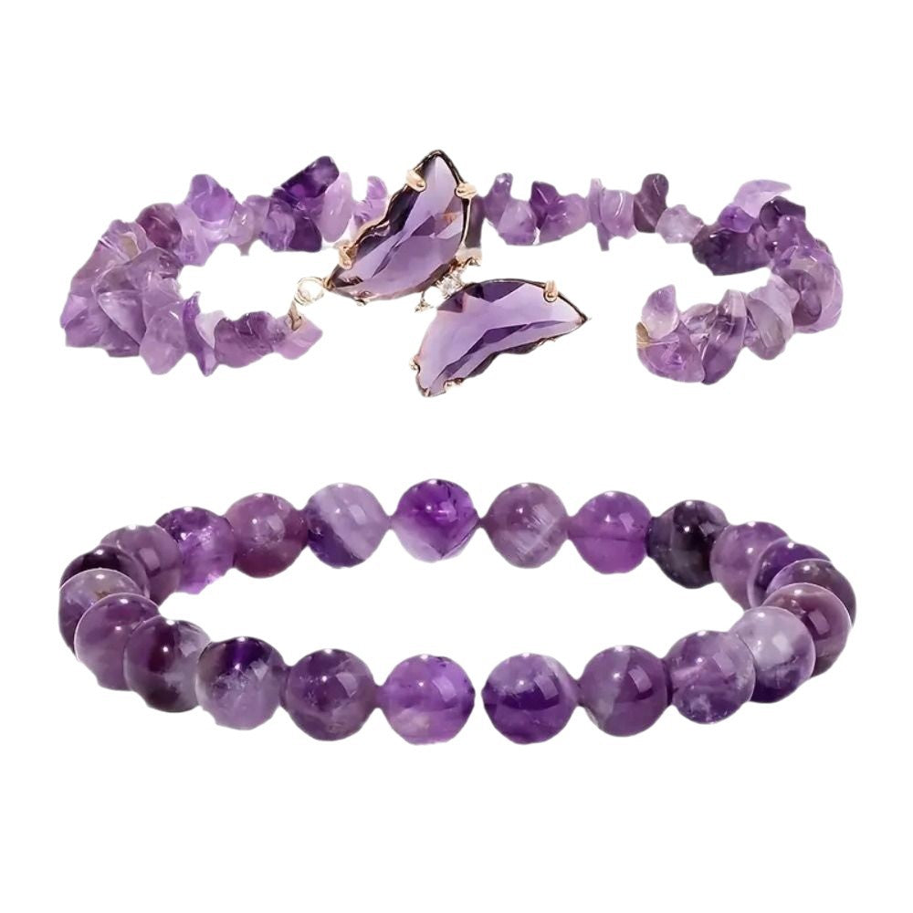 Pulsera de cristal curativo de amatista · Alivio de la ansiedad · Mejor sueño · Caja de regalo