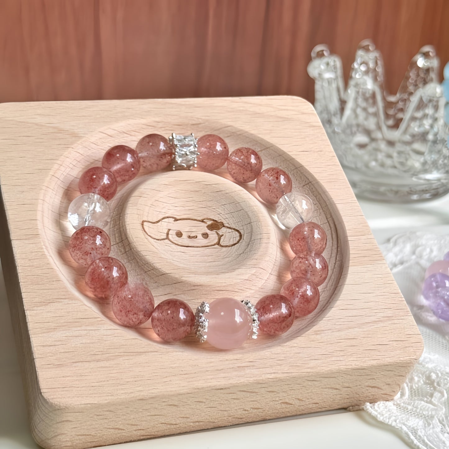 Strawberry Quartz Crystal Bracelet |  Natural Pink Healing Stone |  Joy · Love Attraction · Emotional Uplift |  Unique Gemstone Jewelry for Her