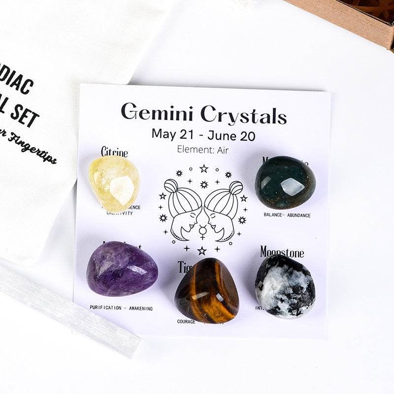 Zodiac Crystal Set | 5 Natural Healing  Stones for Your Star Sign | Selenite  Cleansing Wand Included |  Spiritual Birthday Gift
