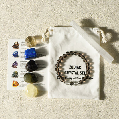 Zodiac Crystal Set | Natural Crystal Healing Set | Balance, Luck & Protection | Aura & Bloom