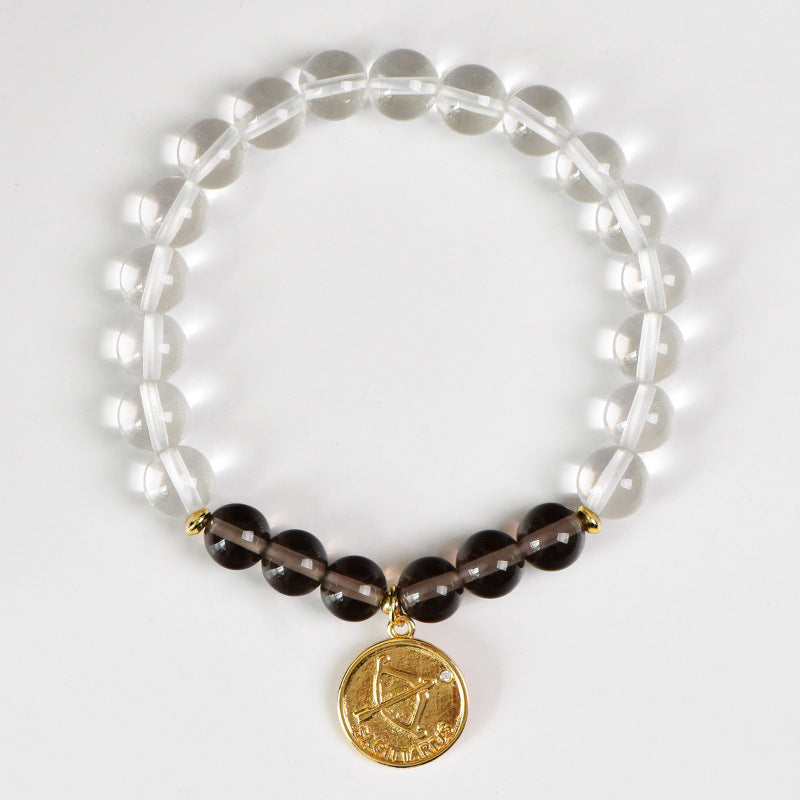 Zodiac Crystal Bracelet | Natural White  Quartz & Gemstone Beads | Gold Zodiac  Coin Charm | Healing Bracelet for Your  Star Sign