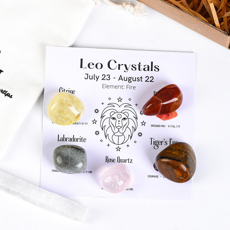 Zodiac Crystal Set | 5 Natural Healing  Stones for Your Star Sign | Selenite  Cleansing Wand Included |  Spiritual Birthday Gift