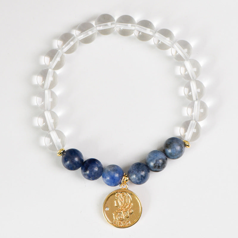Zodiac Crystal Bracelet | Natural White  Quartz & Gemstone Beads | Gold Zodiac  Coin Charm | Healing Bracelet for Your  Star Sign