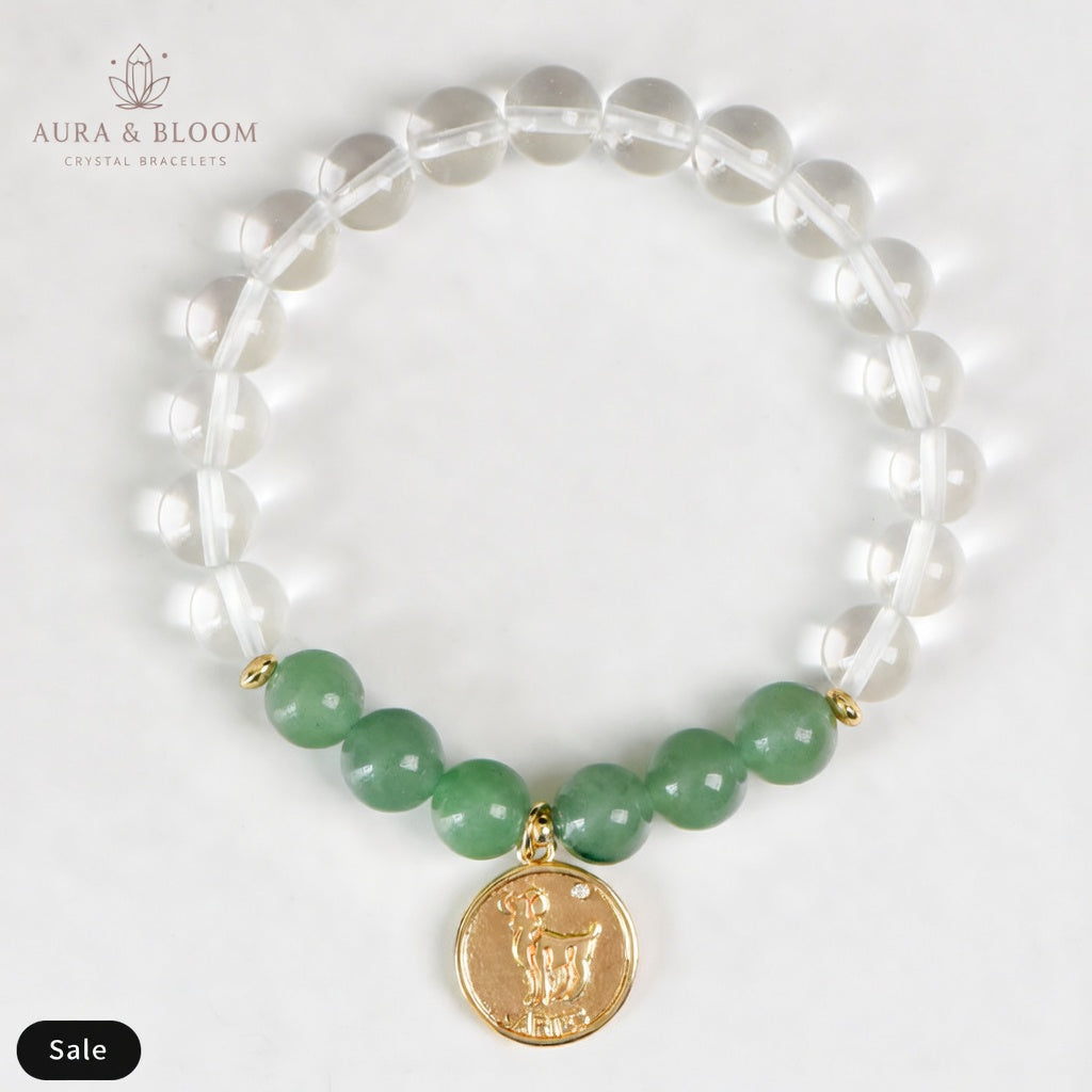 Aries Zodiac Bracelet | Natural Crystal Bracelet | Strength, Luck & Balance | Aura & Bloom