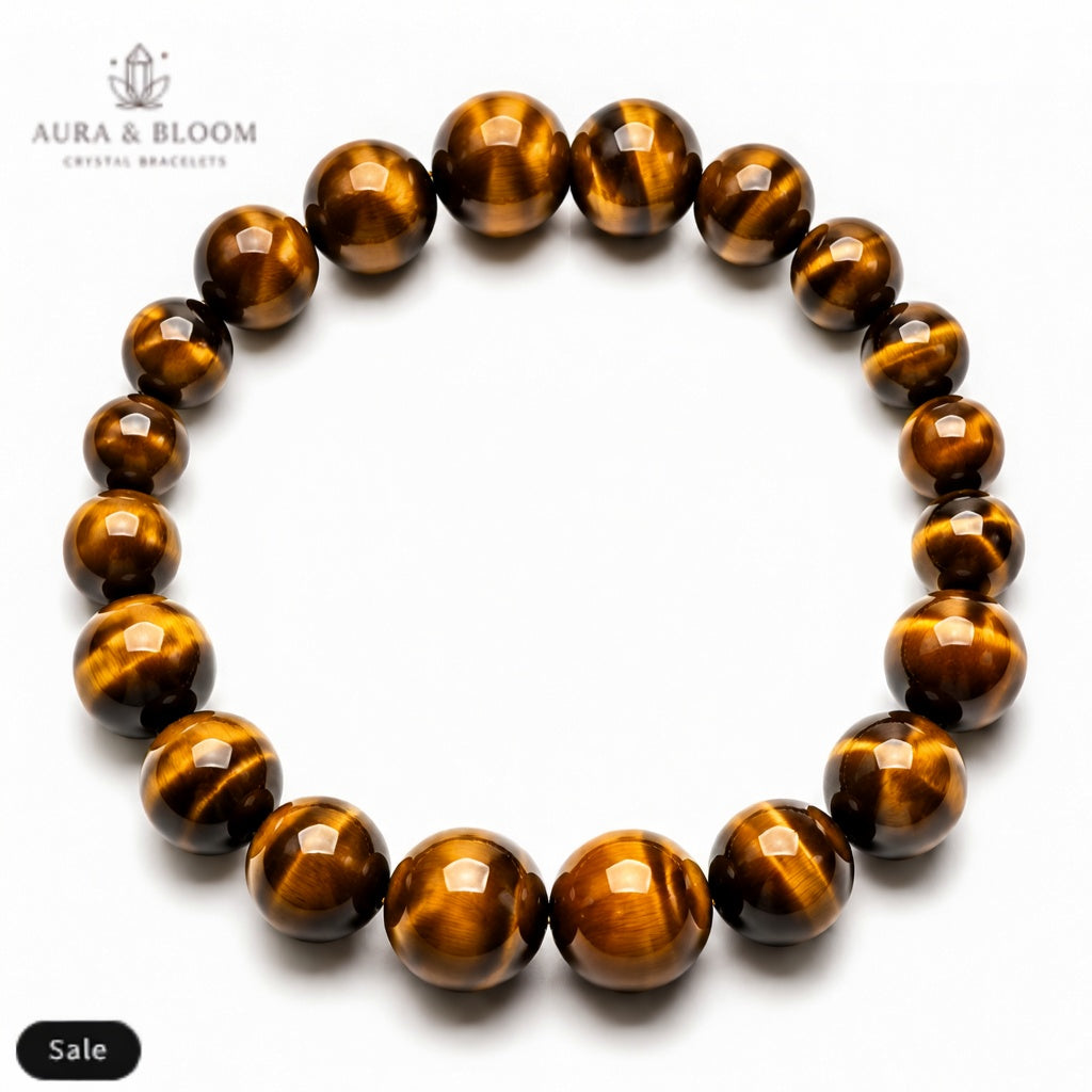 Tiger Eye Bracelet | Natural Crystal Bracelet | Confidence, Focus & Protection Energy | Aura & Bloom