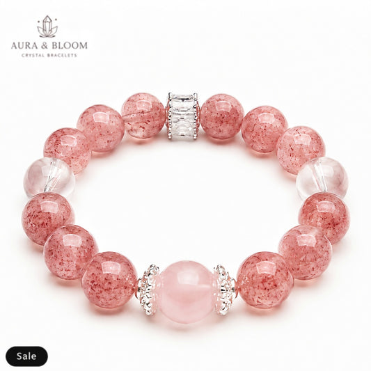 Strawberry Quartz Bracelet | Natural Crystal Bracelet | Joy, Love & Emotional Balance | Aura & Bloom