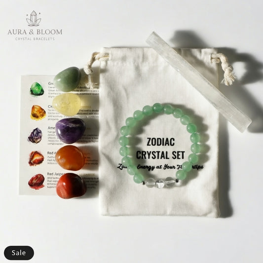Zodiac Crystal Set | Natural Crystal Healing Set | Balance, Luck & Protection | Aura & Bloom