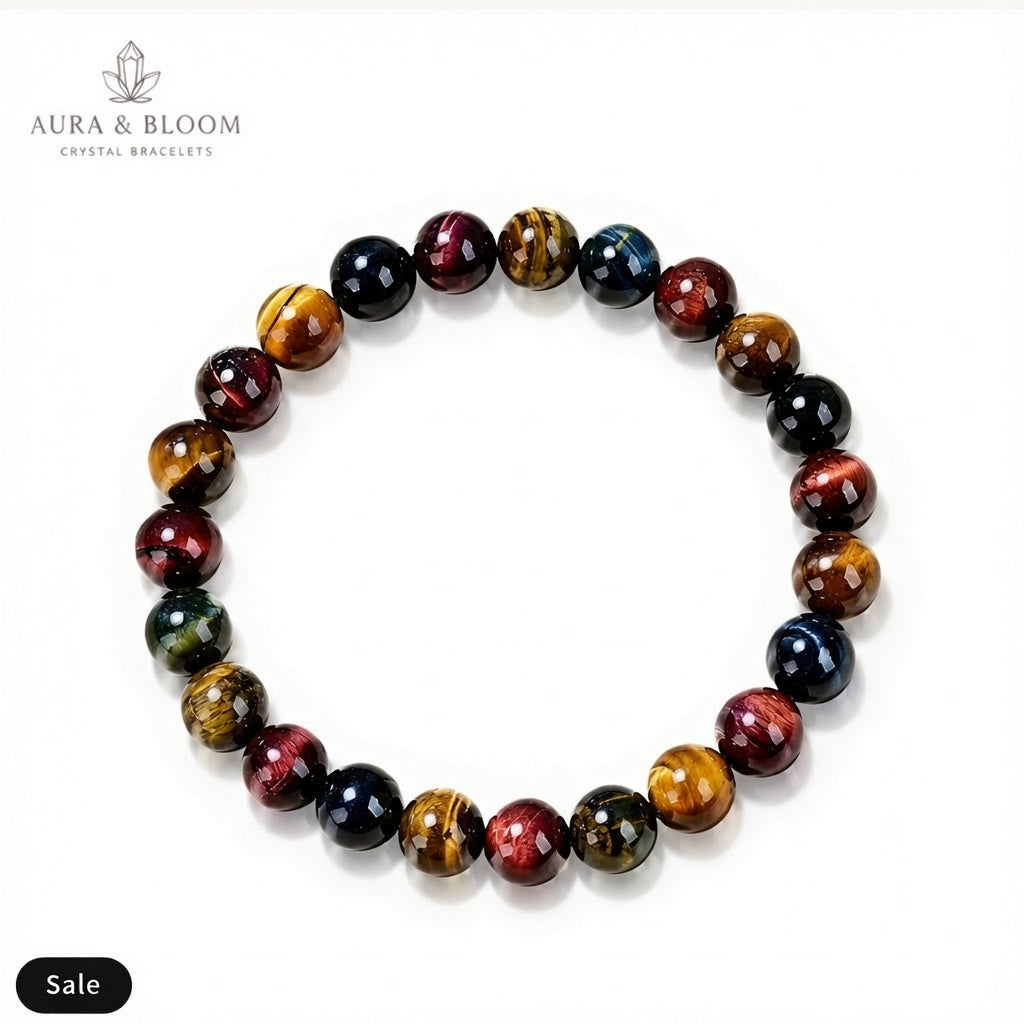 Rainbow Tiger Eye Bracelet | Natural Crystal Bracelet | Balance, Transformation & Power | Aura & Bloom