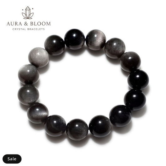 Black Obsidian Bracelet | Natural Crystal Bracelet | Protection & Grounding Energy | Aura & Bloom